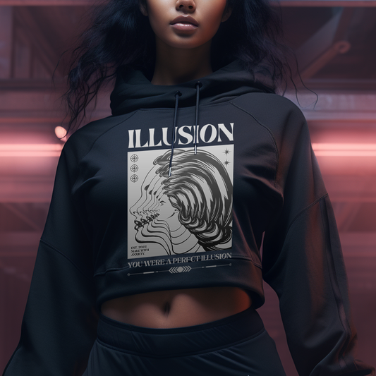 Women Black Crop Hoodie - TEENATE
