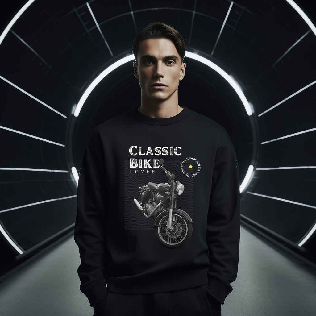Biker Theme Black Printed Sweatshirt for Men