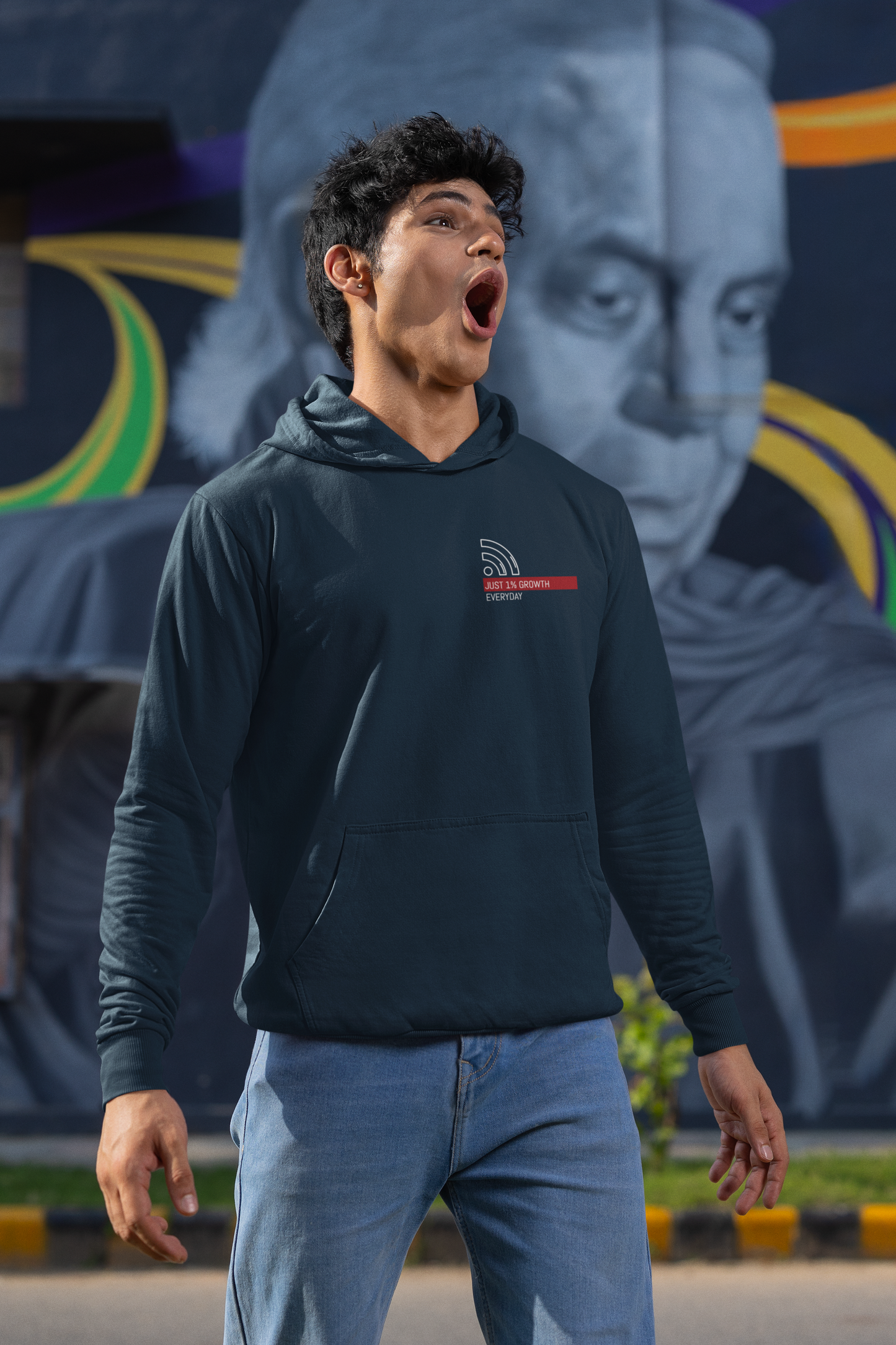 Men's Navy Blue Hoodie with Motivational Design