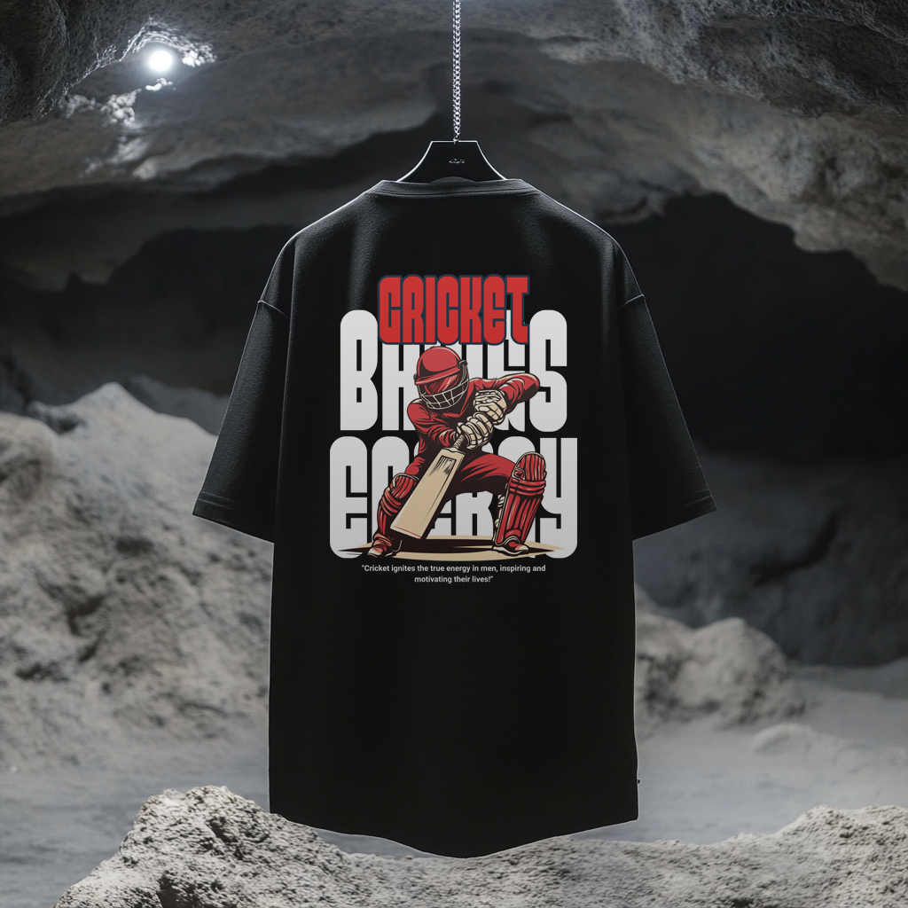 "Cricket Brings Energy" Back-Printed T-Shirt for Men