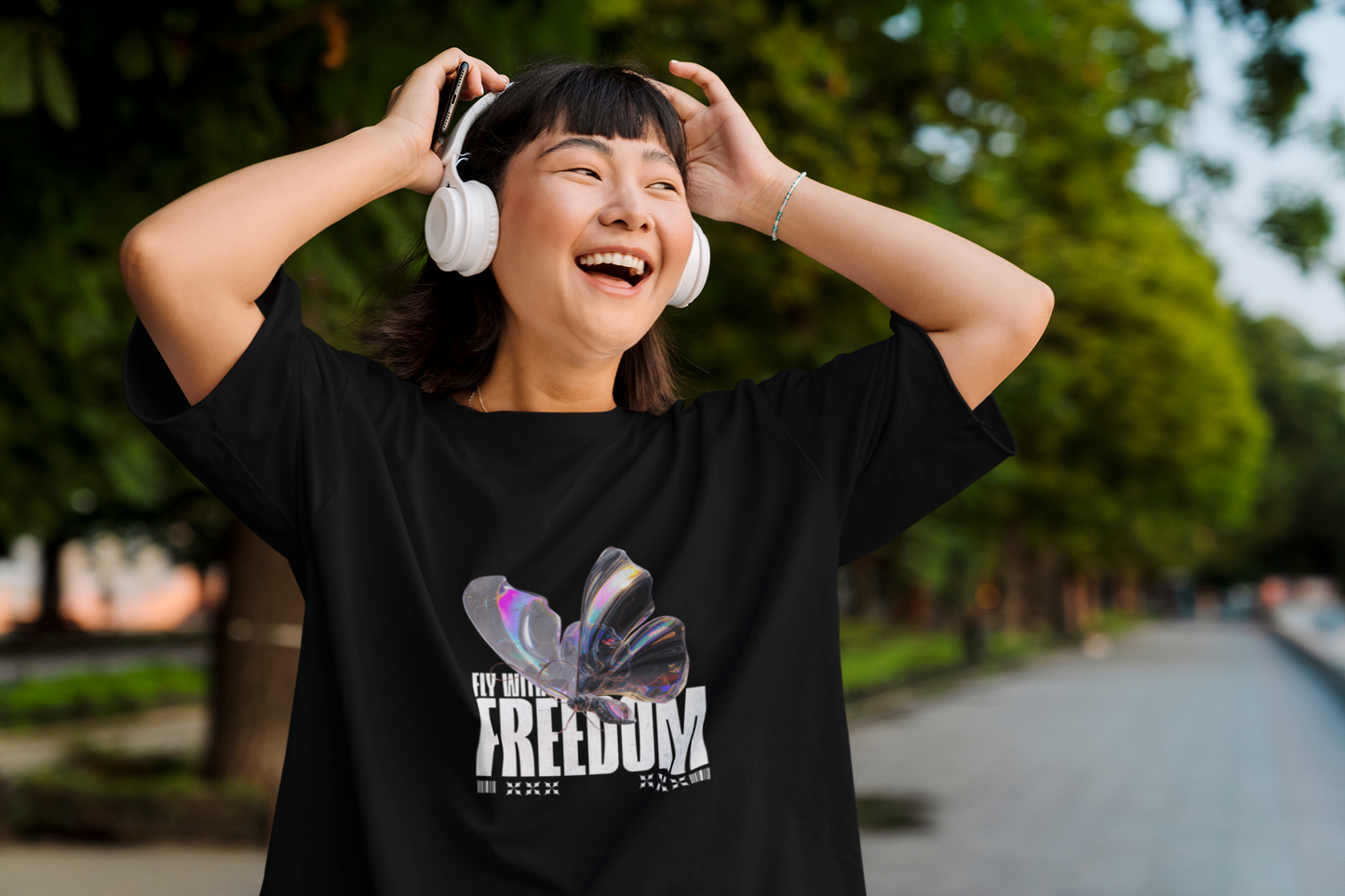 "Fly with Freedom" Women's Oversized Black T-Shirt