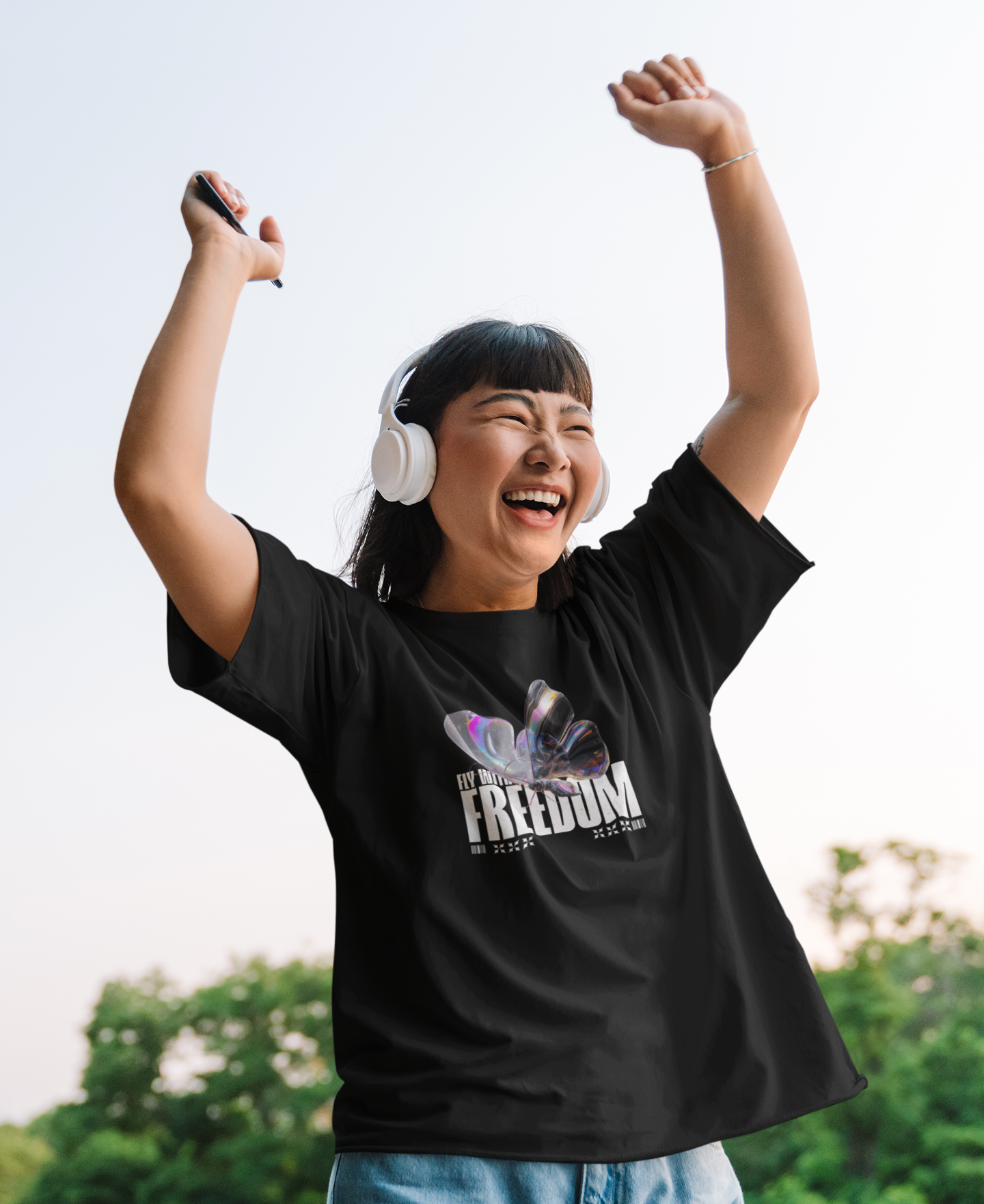 "Fly with Freedom" Women's Oversized Black T-Shirt