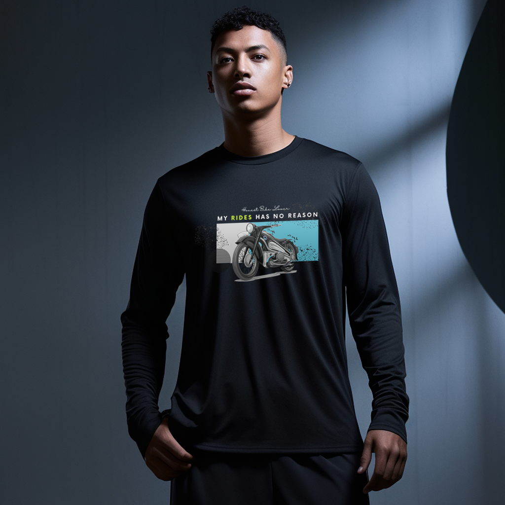 Black Full Sleeve Rider Theme Printed T-Shirt