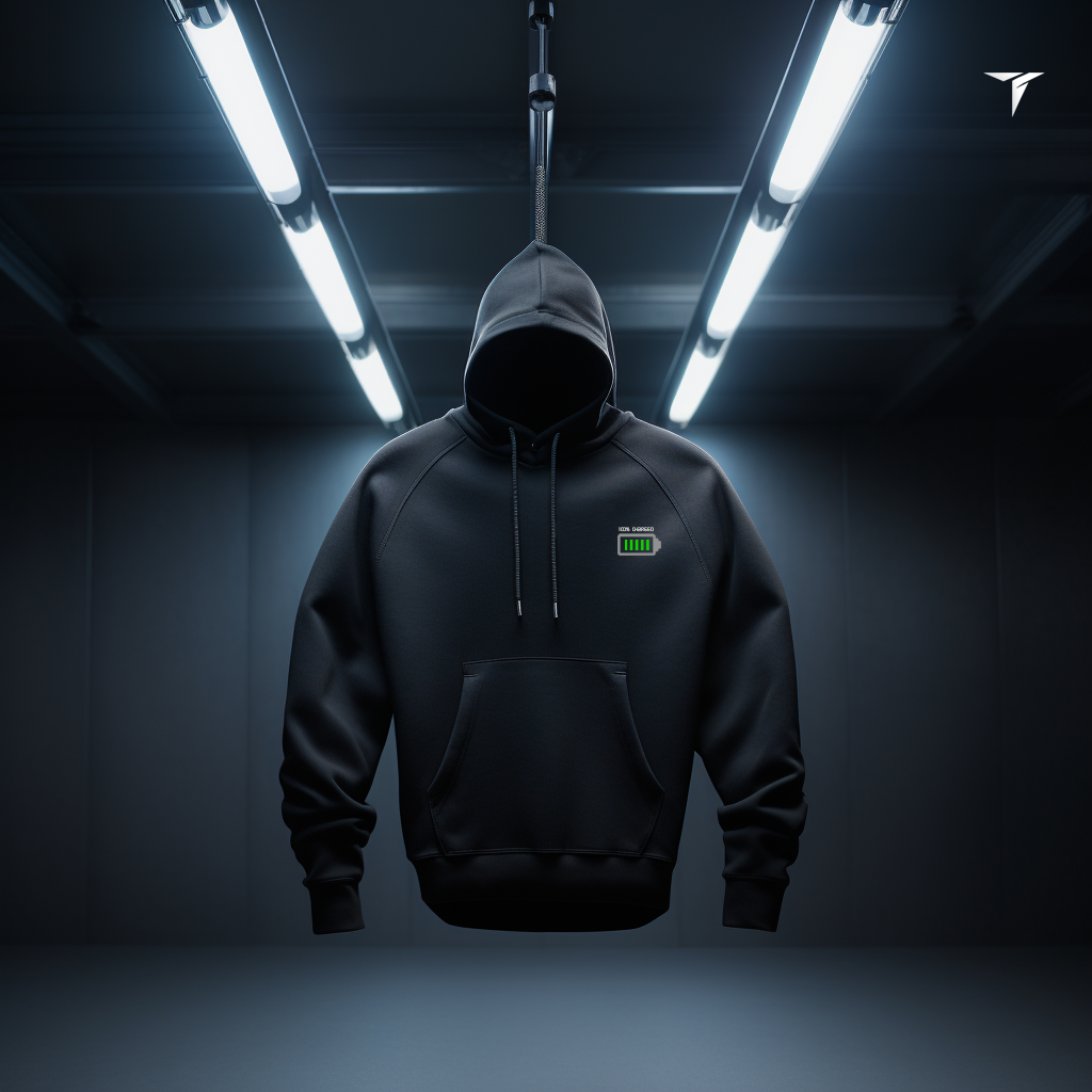 Men's Black Hoodie with Minimalistic Charging Design