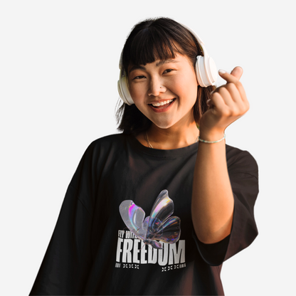 "Fly with Freedom" Women's Oversized Black T-Shirt