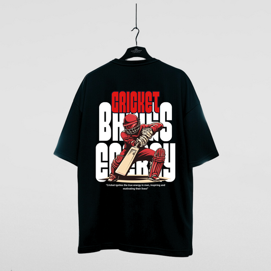 "Cricket Brings Energy" Back-Printed T-Shirt for Men