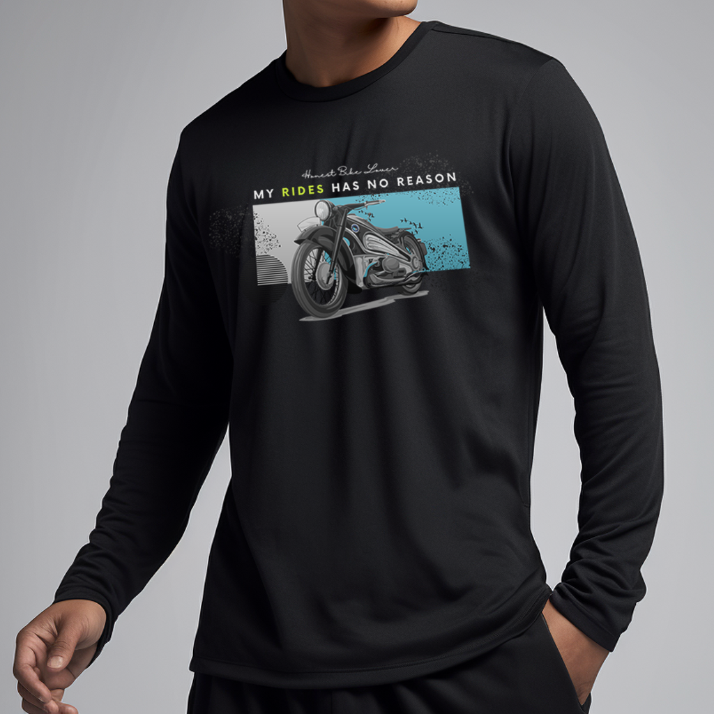 Black Full Sleeve Rider Theme Printed T-Shirt