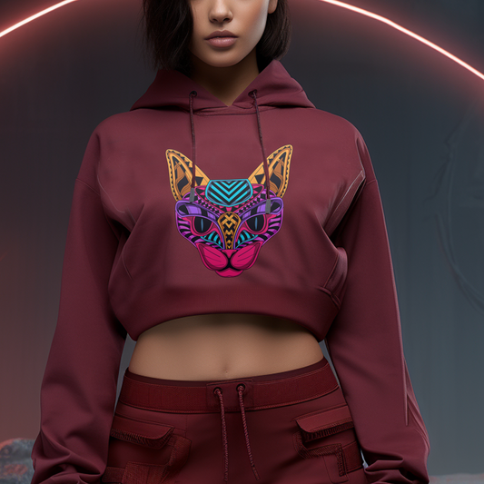 Maroon Printed Crop Hoodie - TEENATE