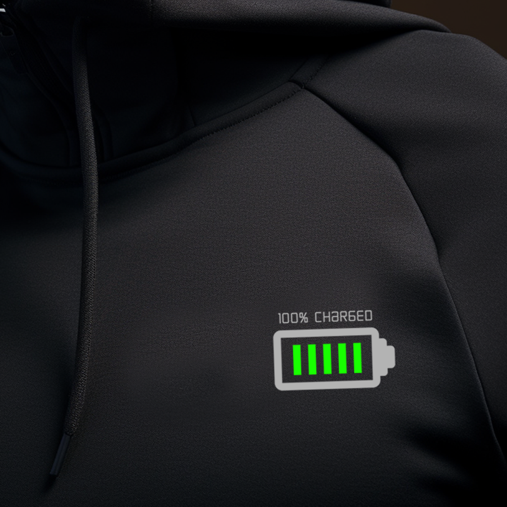 Men's Black Hoodie with Minimalistic Charging Design