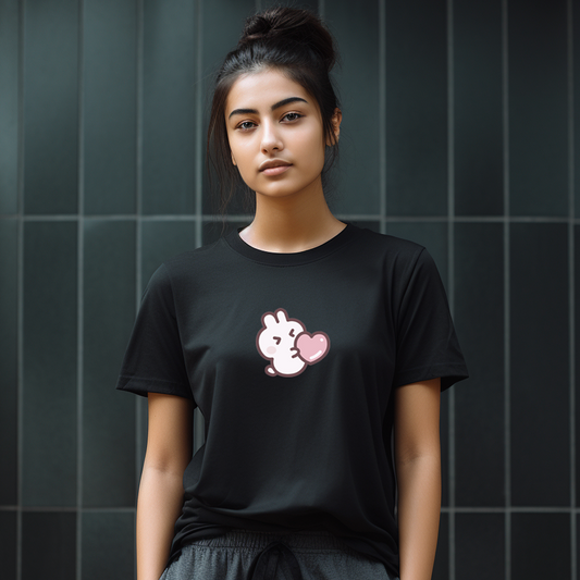 Black Heart Theme Printed T-Shirt for Women - TEENATE