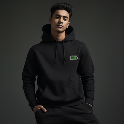 Men's Black Hoodie with Minimalistic Charging Design