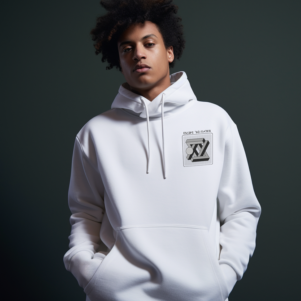 White Premium Matrix Design Hoodie