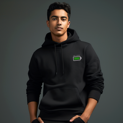 Men's Black Hoodie with Minimalistic Charging Design