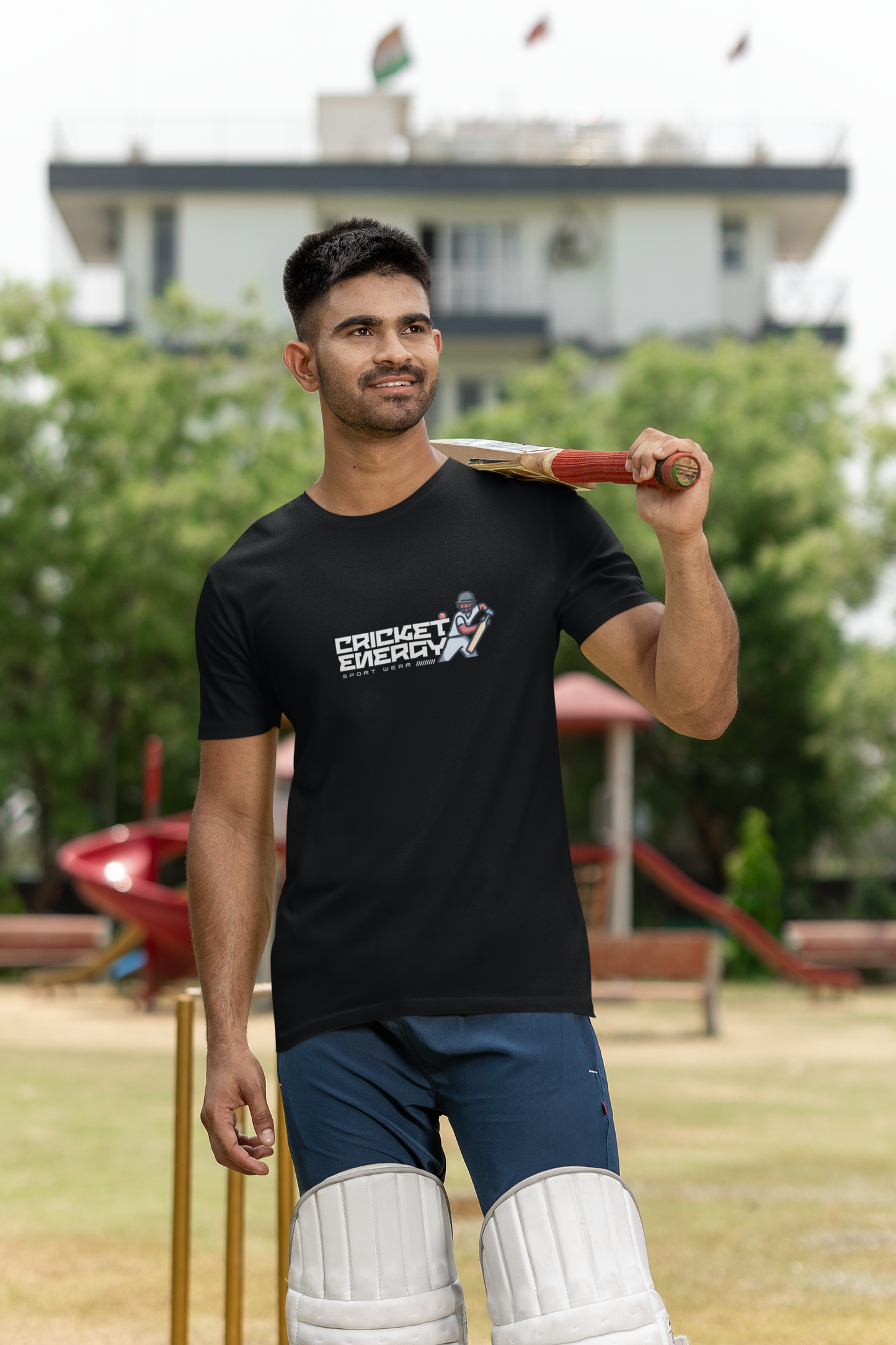 Cricket Energy - Round Neck Black T-shirt