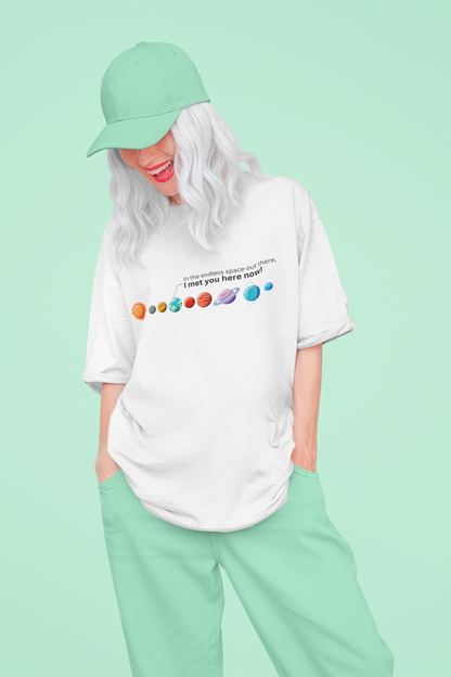 "Planets Theme" Women's Oversized White T-Shirt