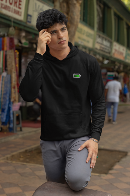 Men's Black Hoodie with Minimalistic Charging Design