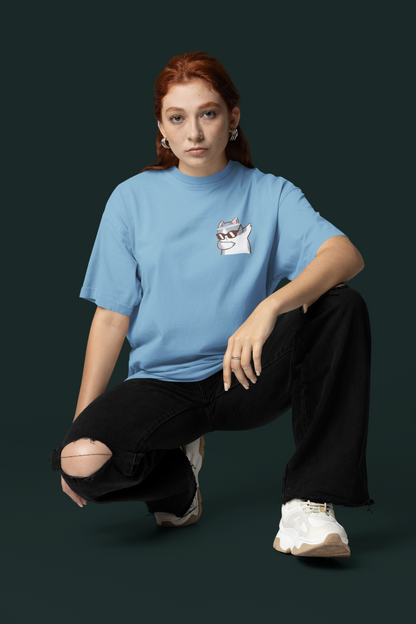 CUTE CATSY - Women's Baby Blue Oversized T-Shirt