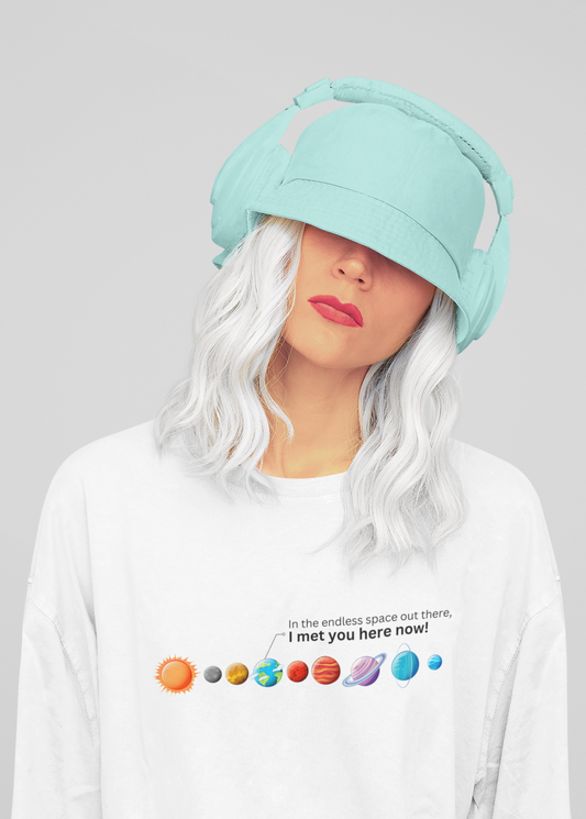 "Planets Theme" Women's Oversized White T-Shirt