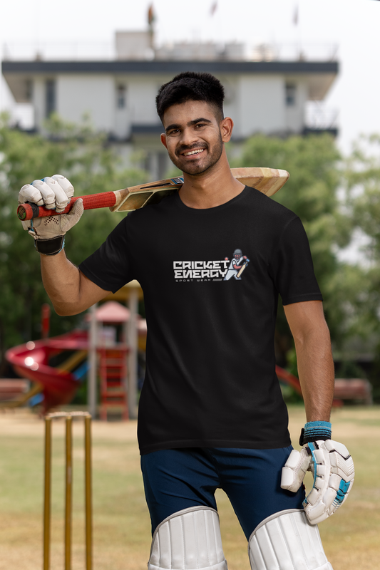 Cricket Energy - Round Neck Black T-shirt