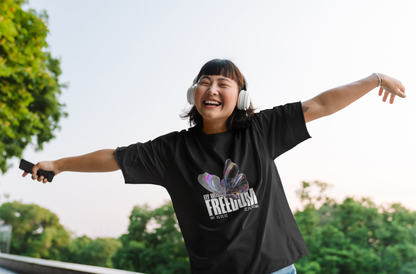 "Fly with Freedom" Women's Oversized Black T-Shirt