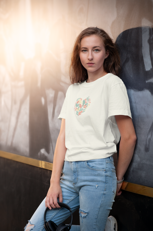 Bloom in Heart – Off White Tee for Women